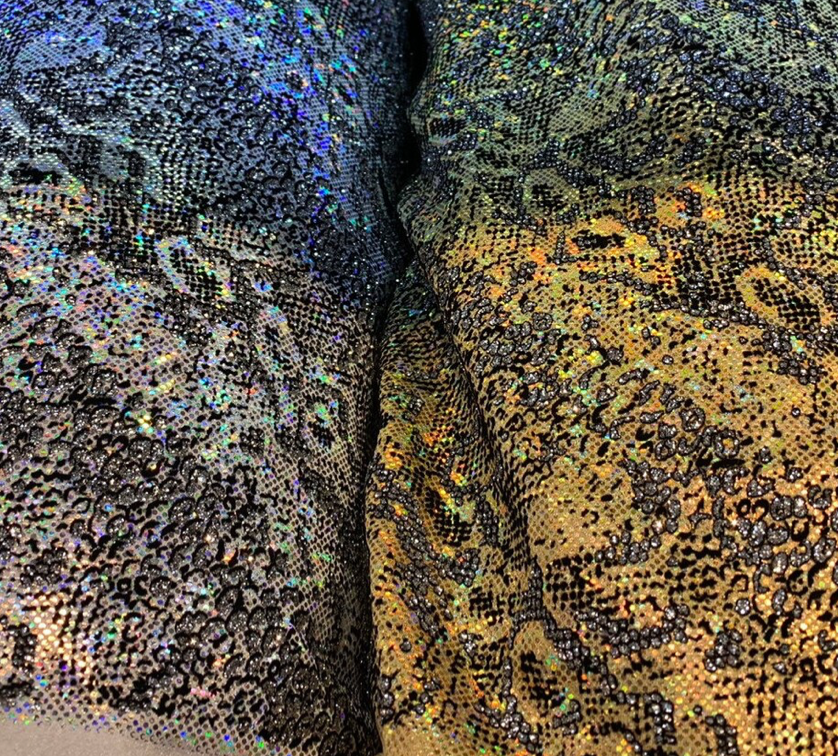 New snake design metallic nylon spandex with flocking and glitter 4way 58/60"