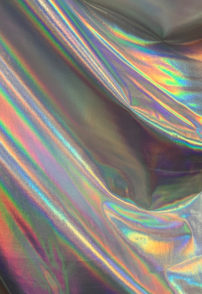 NEW Iridescent all over foil on nylon spandex 4way stretch 58/60"