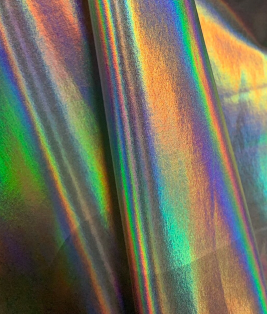 NEW Iridescent all over foil on nylon spandex 4way stretch 58/60"