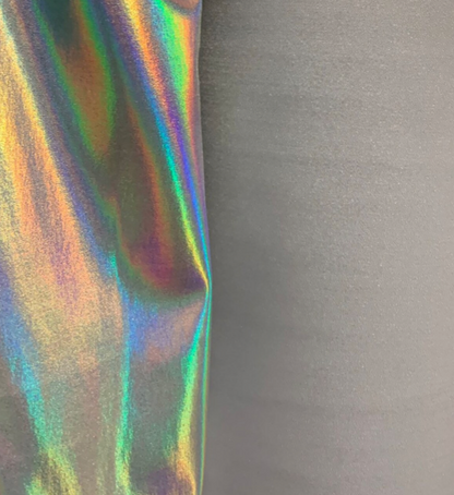 NEW Iridescent all over foil on nylon spandex 4way stretch 58/60"