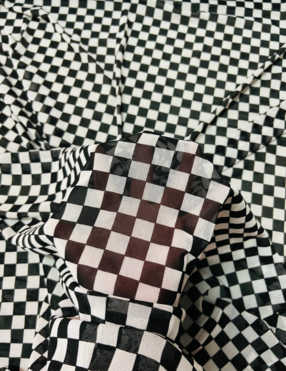 Checkers design White/Black print on great quality of power mesh 2-way stretch 58/60”