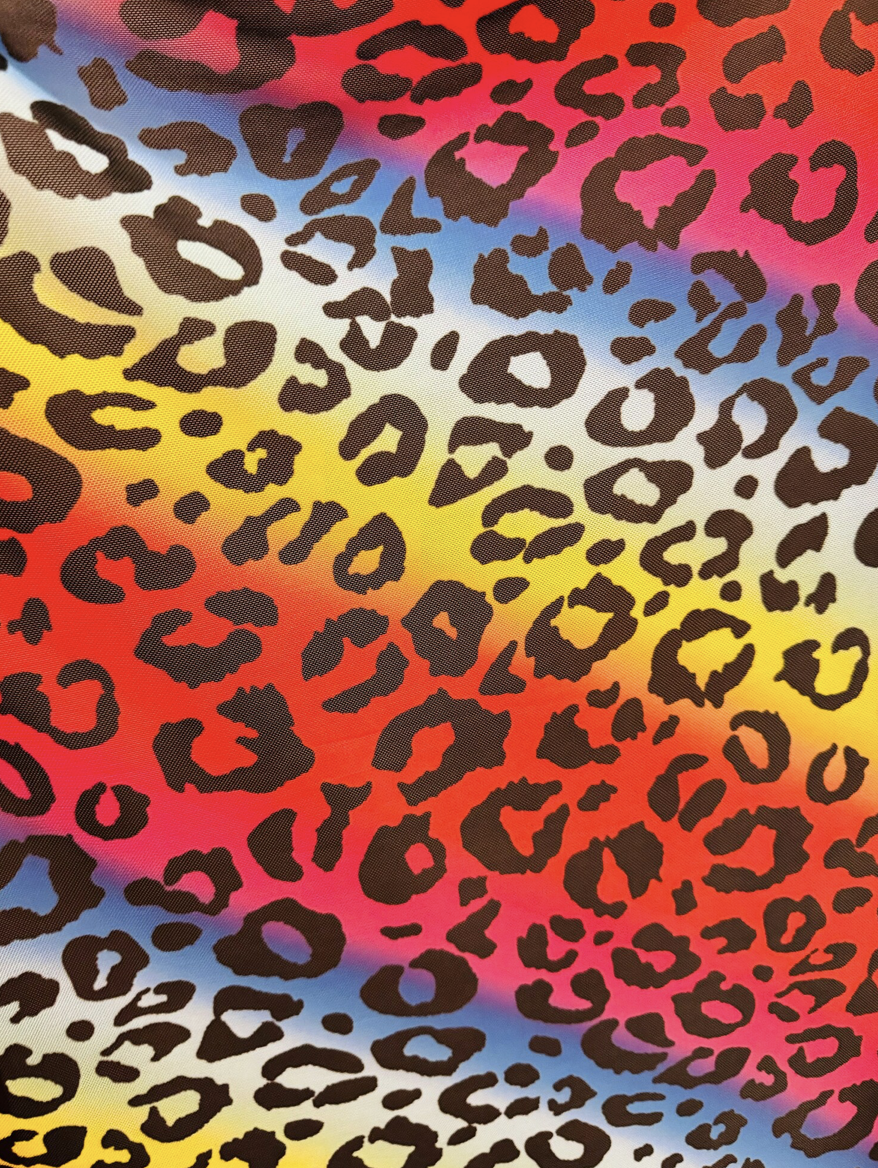 New Rainbow leopard design on stretch power mesh 4-way stretch 58/60”