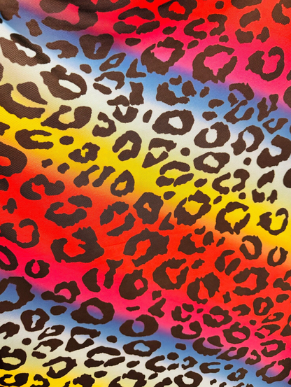 New Rainbow leopard design on stretch power mesh 4-way stretch 58/60”