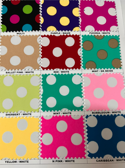 Polka dots design print on best quality of Matte nylon spandex 4-way stretch 58/60”