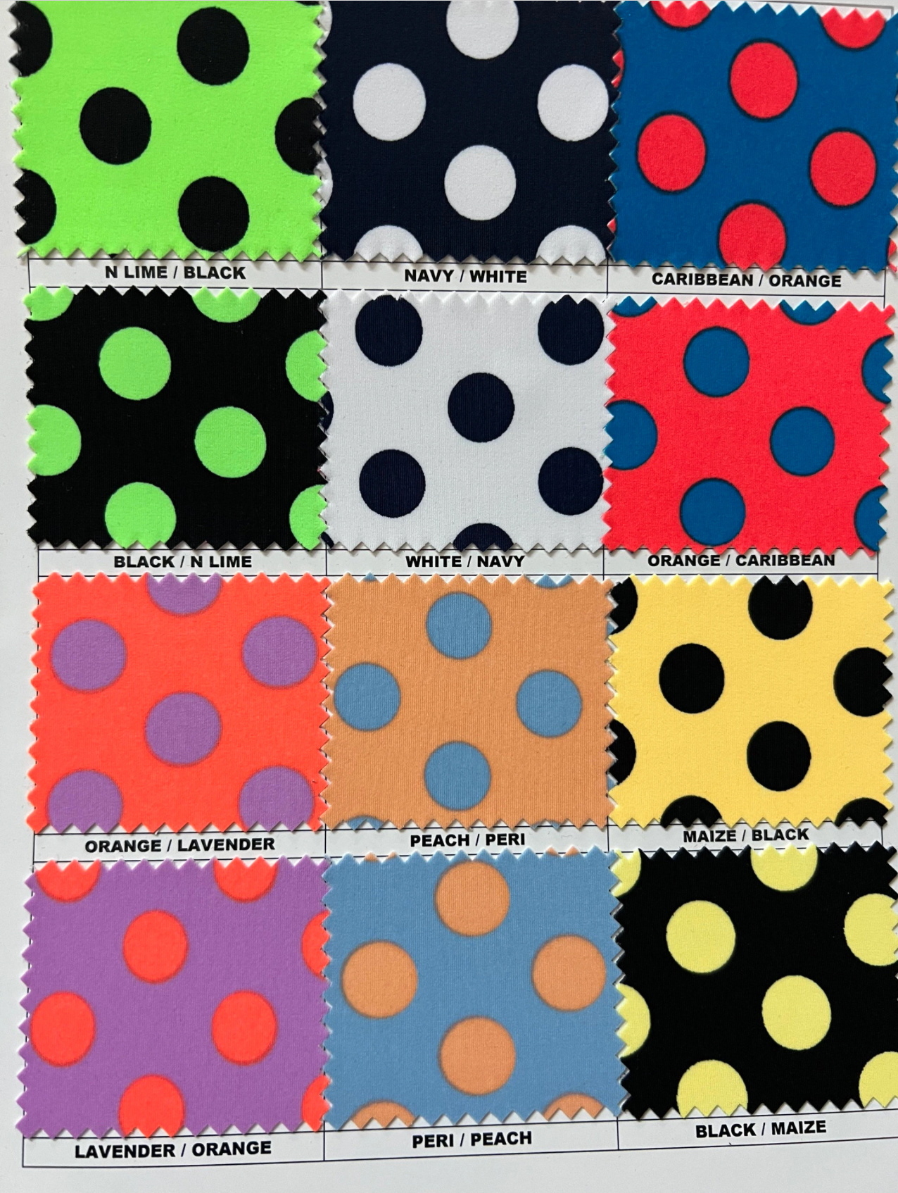 Polka dots design print on best quality of Matte nylon spandex 4-way stretch 58/60”