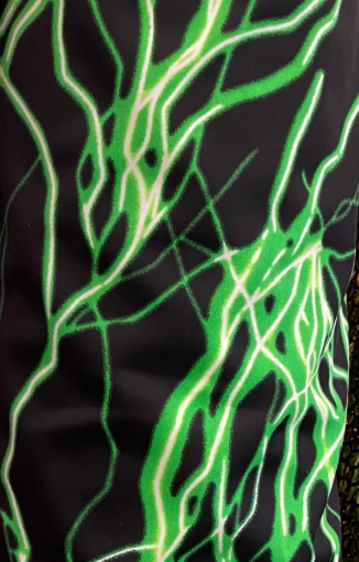 Vivid Lightning thunder print on best quality of nylon spandex it glows under black light 4-way stretch 58/60” Sold by the YD. Ships worldwi