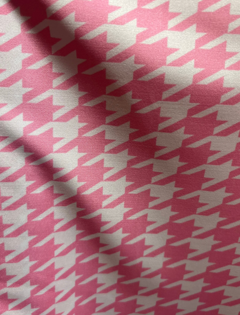 New houndstooth pattern design print one nylon spandex 4-way stretch 58/60” Sold by the YD. Ships worldwide from Los Angeles California USA.