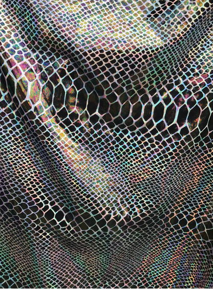 New nylon spandex COBRA design with iridescent hologram foil 4 Way Stretch 58/60"