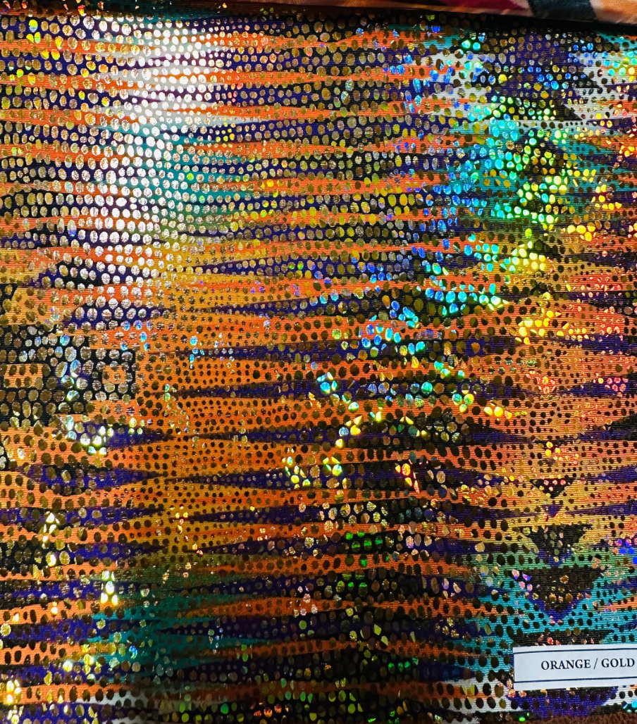 New Tribal hologram metallic nylon spandex 4-way stretch 58/60” Sold by the YD.