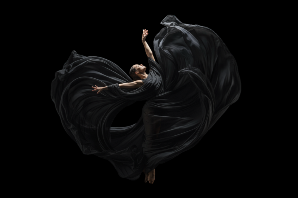 dancer with black fabric