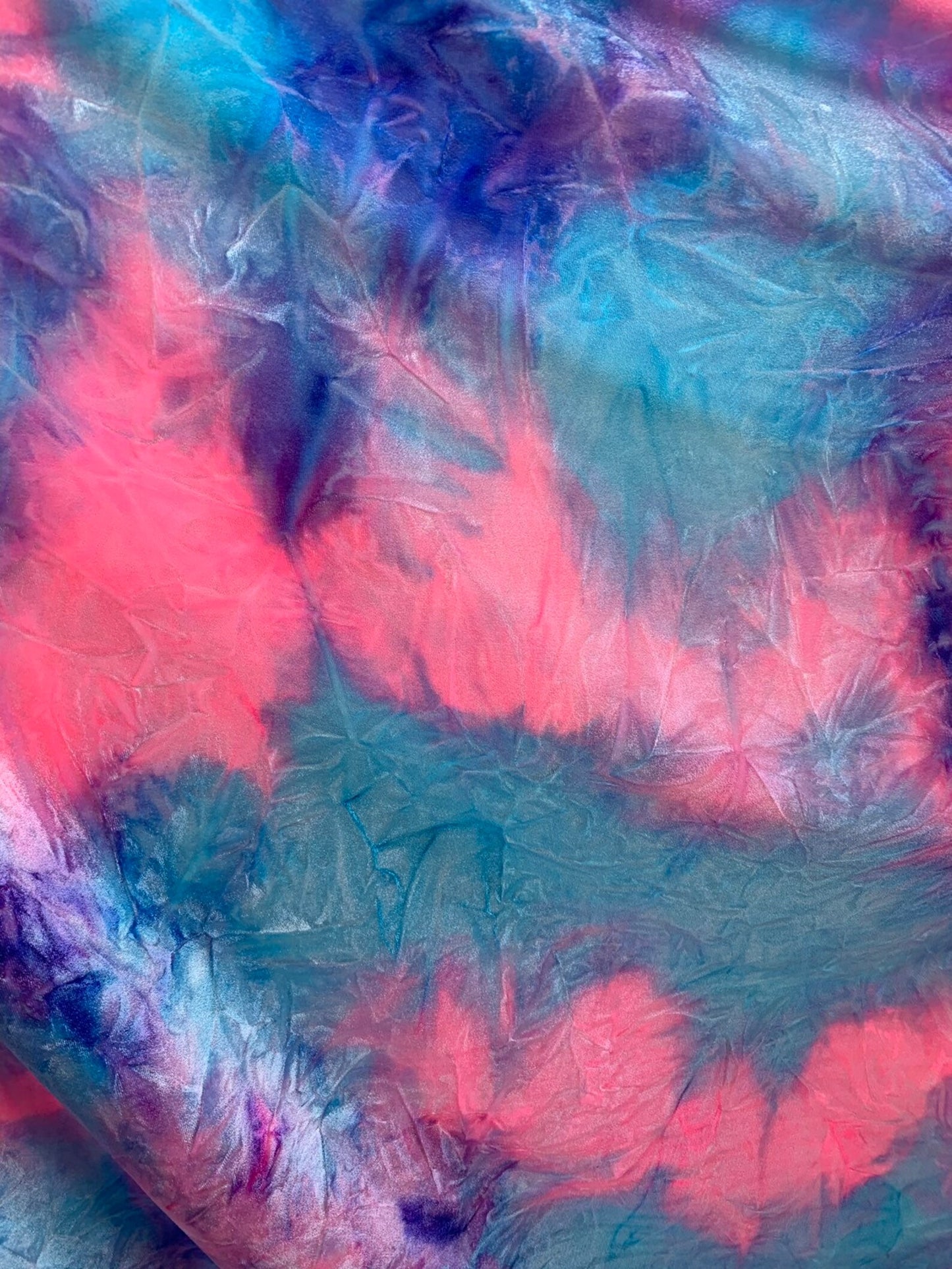 Cotton candy colors print on heavy stretch crushed velvet 4way stretch 58/60"