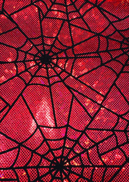 Amazing Spiderweb design on metallic hologram shattered glass nylon spandex with flocking 4-way stretch 58/60”