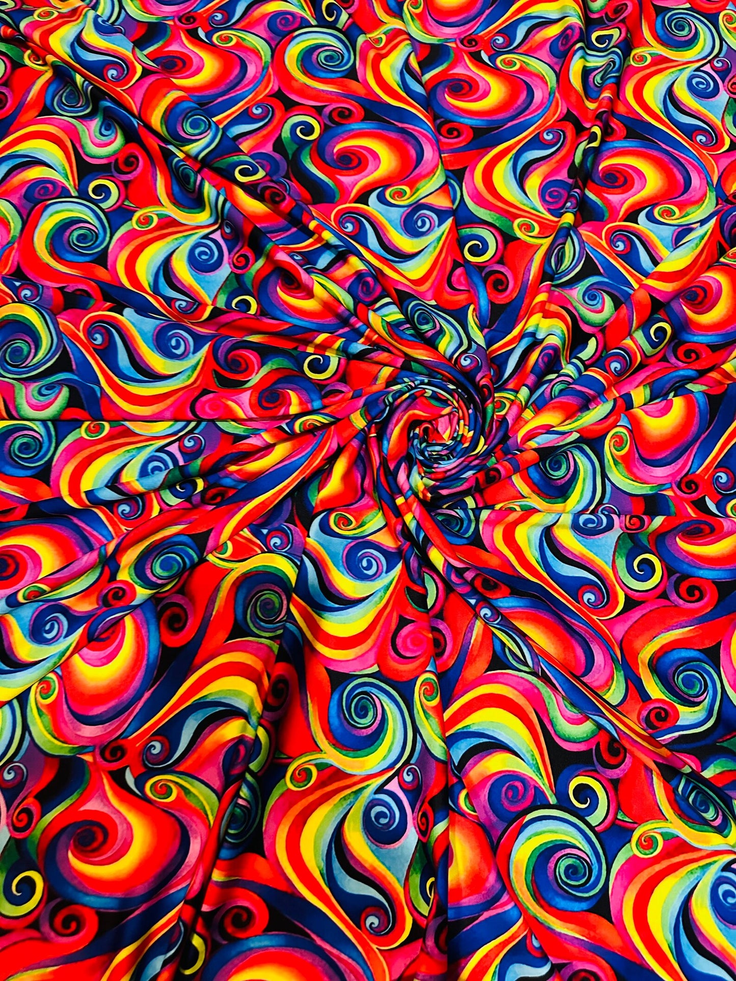 New Rainbow swirl abstract design print on great quality of nylon spandex 4-way stretch 58/60”