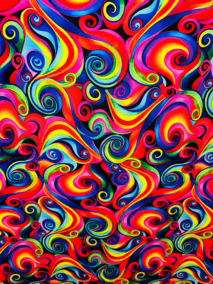 New Rainbow swirl abstract design print on great quality of nylon spandex 4-way stretch 58/60”