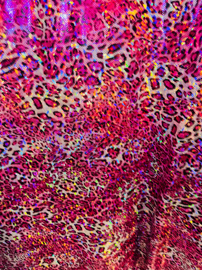 New Wild Leopard design on Hologram metallic nylon spandex 4-way stretch 58/60”