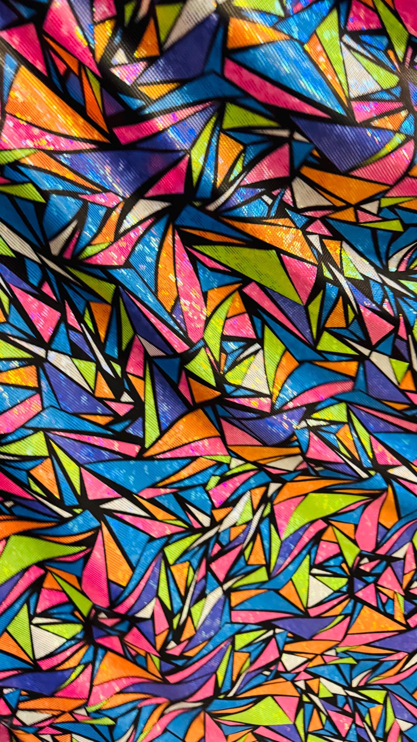 NEW Modern Geometric design Multicolor on hologram Shattered Glass nylon spandex 4way stretch 58/60" Sold by the YD. Ships worldwide