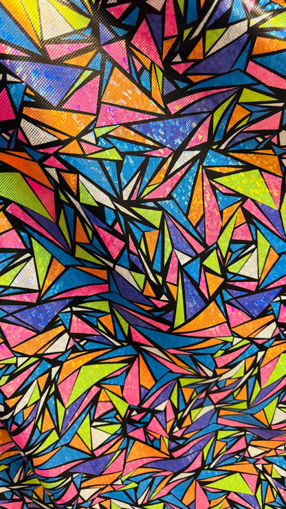 NEW Modern Geometric design Multicolor on hologram Shattered Glass nylon spandex 4way stretch 58/60" Sold by the YD. Ships worldwide