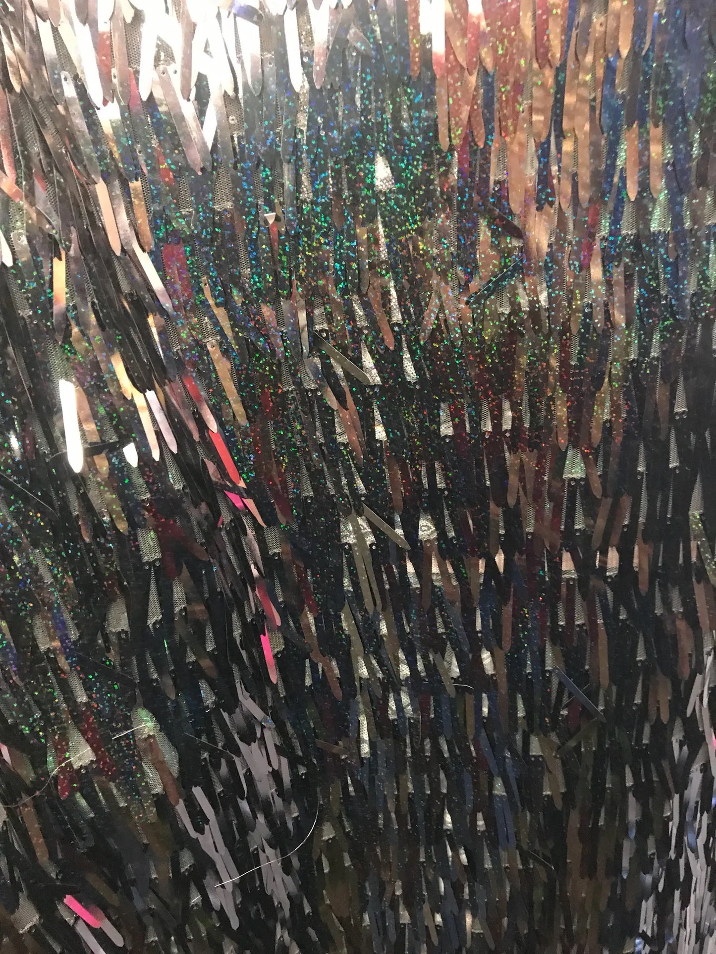 New fringe iridescent sequins on stretch mesh base 2way stretch 58/60"