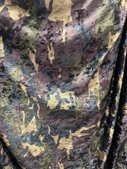 Army design green camouflage print on stretch velvet velour 2-way stretch 58/60”