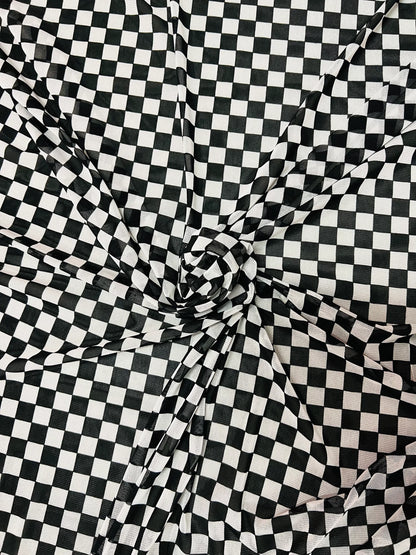 Checkers design White/Black print on great quality of power mesh 2-way stretch 58/60”