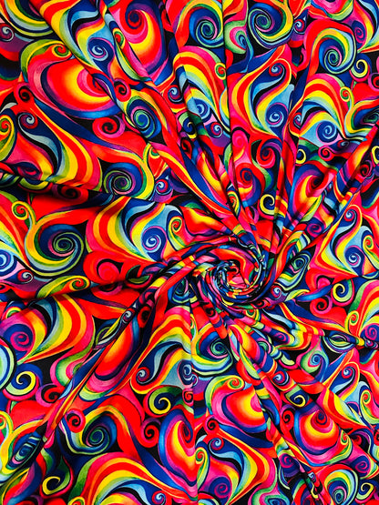 New Rainbow swirl abstract design print on great quality of nylon spandex 4-way stretch 58/60”