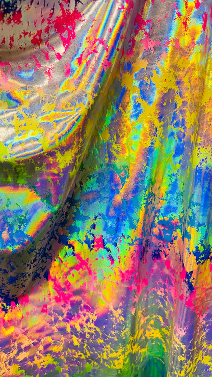 New splattered lava design metallic nylon spandex 4way stretch 58/60" Sold by the YD. Ships worldwide from Los Angeles California USA.