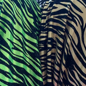 New zebra design with black flocking metallic nylon spandex 4-Way stretch 58/60"