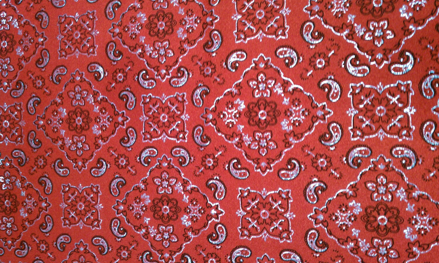 New metallic Bandana paisley design 4 Way Stretch 58/60” Sold by the YD. Ships worldwide from Los Angeles California USA.