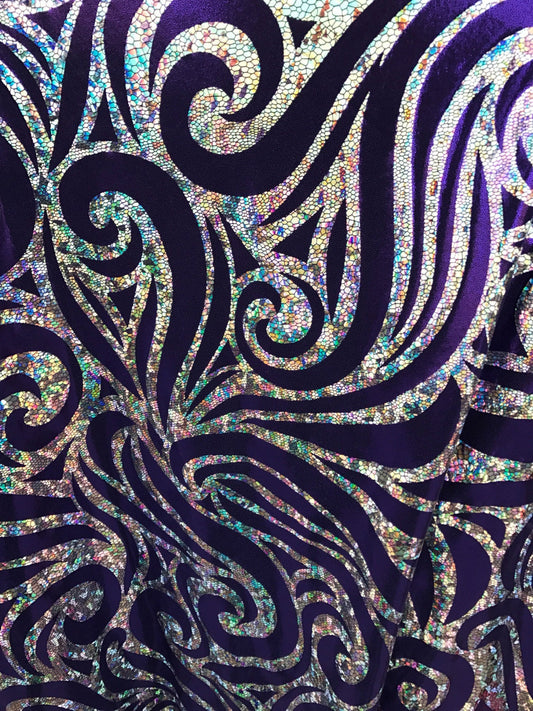 Metallic spandex with swirl hologram foil design 58/60" sold by the yd. Ships worldwide from Los Angeles CA United States.