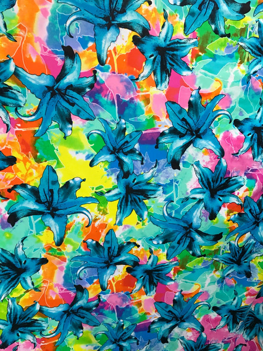 Orquídea print design on nulon spandex 4way stretch 58/60" sold by the yd ships worldwide from Los Angeles California USA