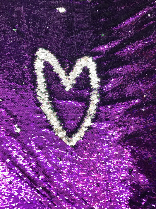 Reversible flip up sequins purple/silver 5mm seq with Lycra base 58/60" sold by the yd. Ships worldwide from Los Angeles California USA