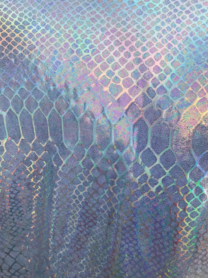 New nylon spandex COBRA design with iridescent hologram foil 4 Way Stretch 58/60" Sold by the yd. Ships worldwide from Los Angeles CA USA