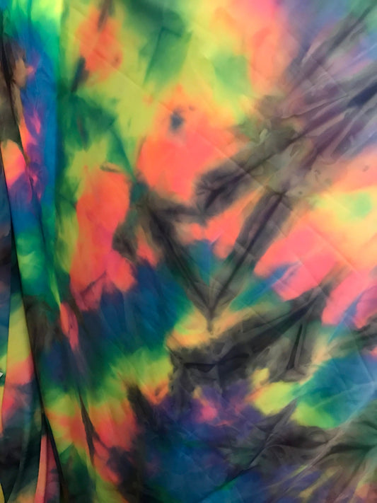 New tie dye nylon spandex 4way Stretch multicolor 58/60" sold by the yd. ships worldwide from Los Angeles California USA