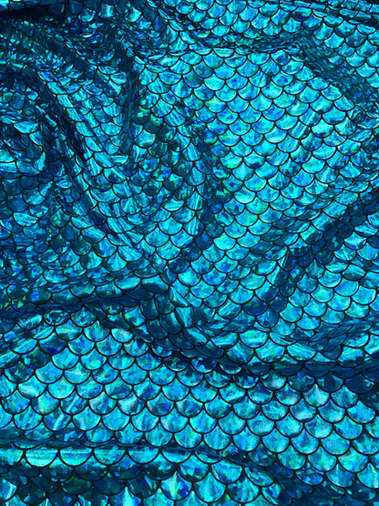 Medium mermaid fish scales with hologram foil  nylon spandex 4way Stretch 58/60" Sold by the yd. Ships worldwide from Los Angeles California