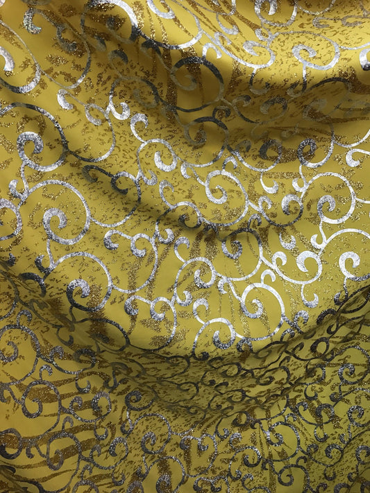 Swirl metallic design poly spandex 4way stretch  58/60" sold by the yd. Ships worldwide from Los Angeles California USA.