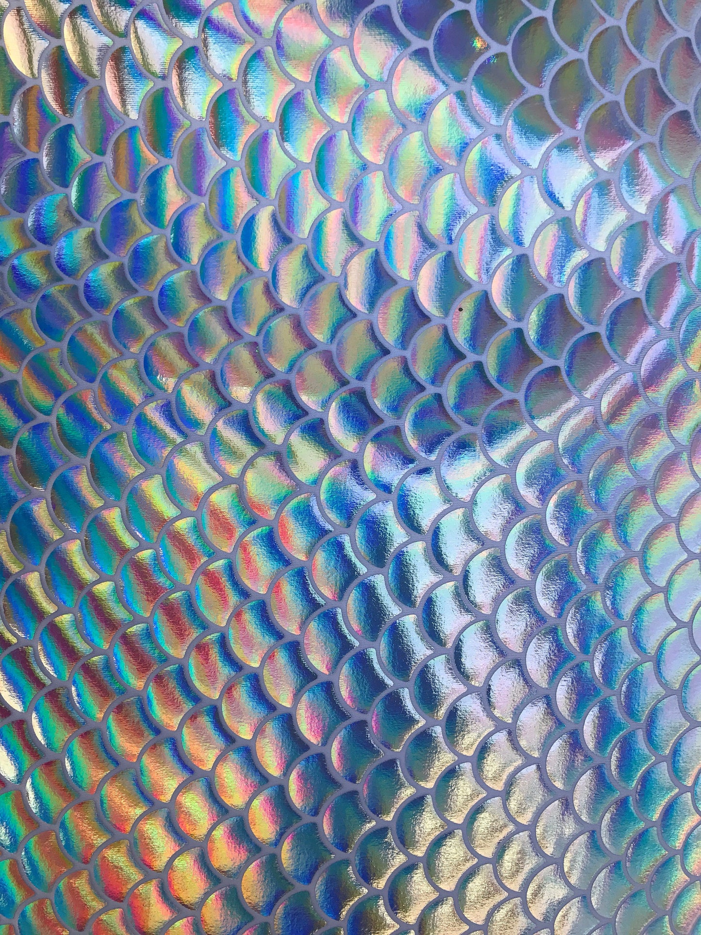 NEW iridescent white/silver fish Scale mermaid design metallic spandex 4way Stretch 58/60" Sold by the YD. Ships worldwide from Los Angeles