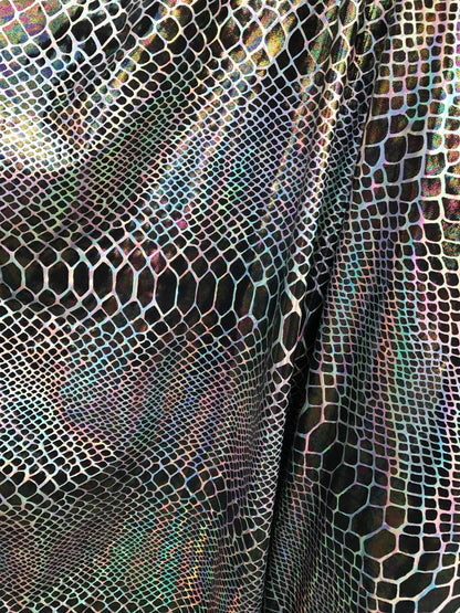 New nylon spandex COBRA design with iridescent hologram foil 4 Way Stretch 58/60" Sold by the yd. Ships worldwide from Los Angeles CA USA