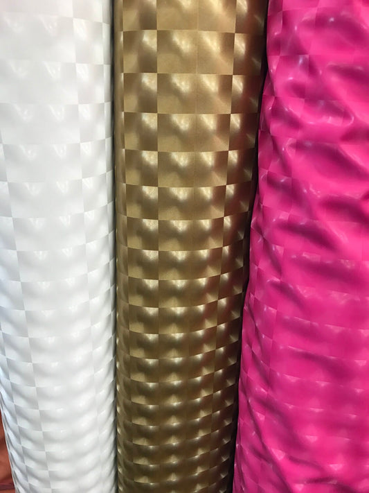 3D Stretch vinyl 2way 58/60" white, gold & hot pink Sold by the YD. Ships worldwide from Los Angeles California USA.