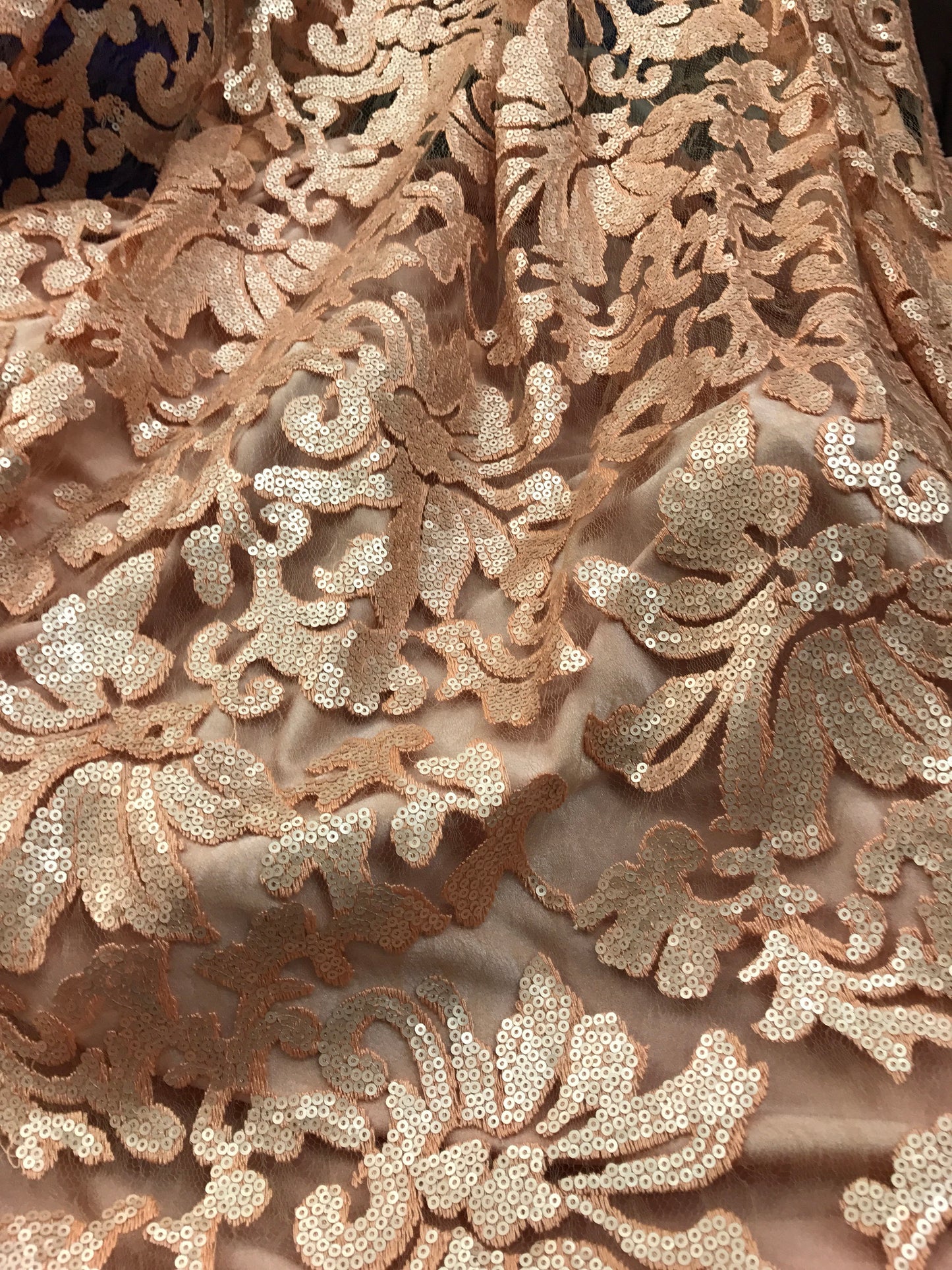 Lace Beyonce design 2way Stretch blush peach color 55/57" Sold by the YD. Ships worldwide from Los Angeles California USA