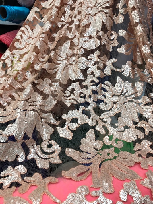 Lace Beyonce design 2way Stretch blush peach color 55/57" Sold by the YD. Ships worldwide from Los Angeles California USA