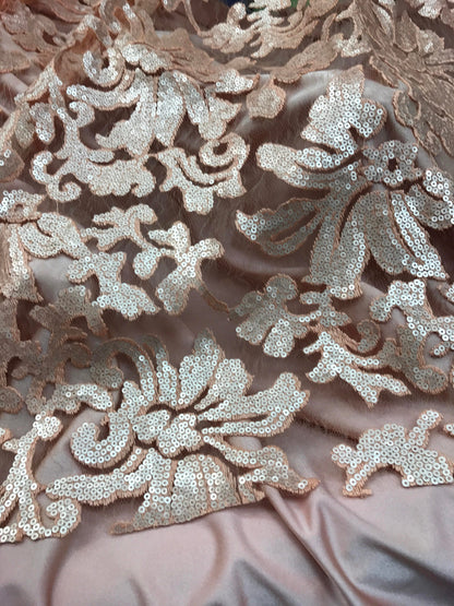Lace Beyonce design 2way Stretch blush peach color 55/57" Sold by the YD. Ships worldwide from Los Angeles California USA