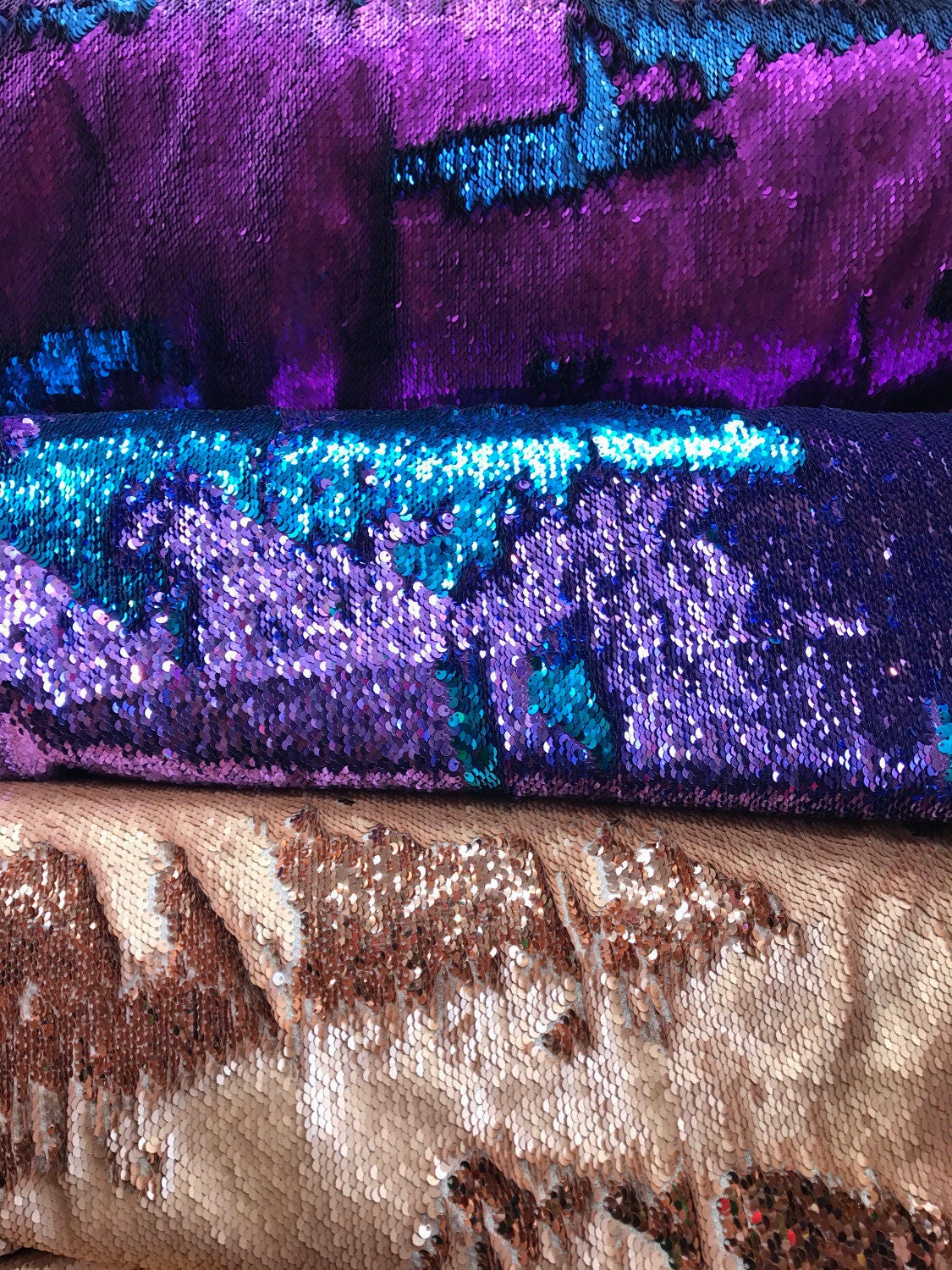 Flip up sequins 5mm mermaid sequins on spandex base 2way stretch 58/60" Sold by the YD. Ships worldwide from Los Angeles California USA