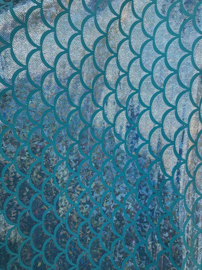 NEW Hologram aqua silver jumbo size mermaid design on nylon spandex 4way Stretch 58/60" Sold by the YD. Ships worldwide from Los Angeles CA