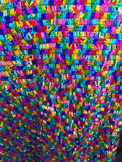 New Multicolor piano sequins on stretch mesh 2way stretch 58/60" Sold by the YD. Ships worldwide from Los Angeles California USA