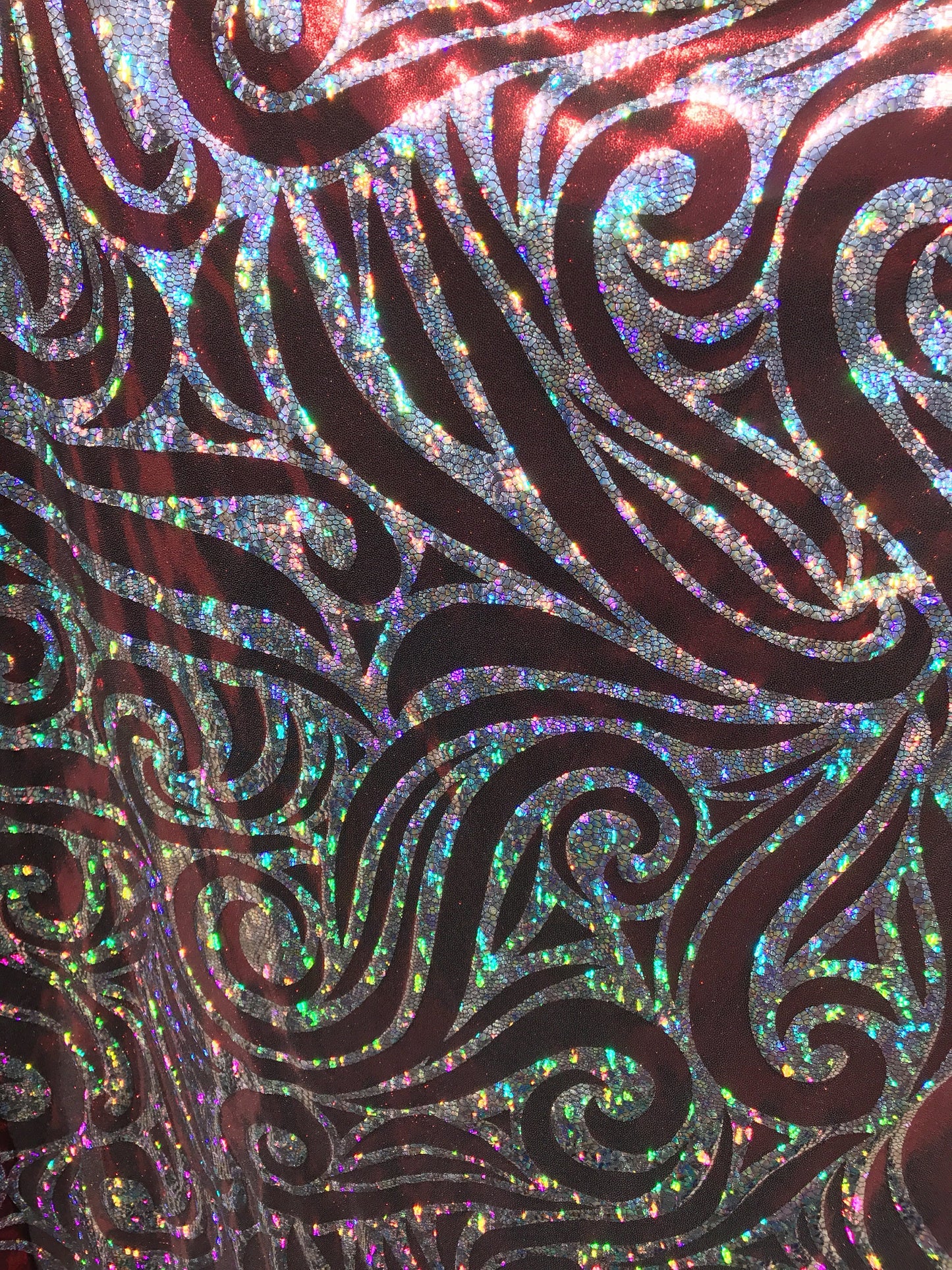 Nylon spandex Hologram metallic swirl design 4way stretch 58/60" Sold by the YD. Ships worldwide from Los Angeles California USA