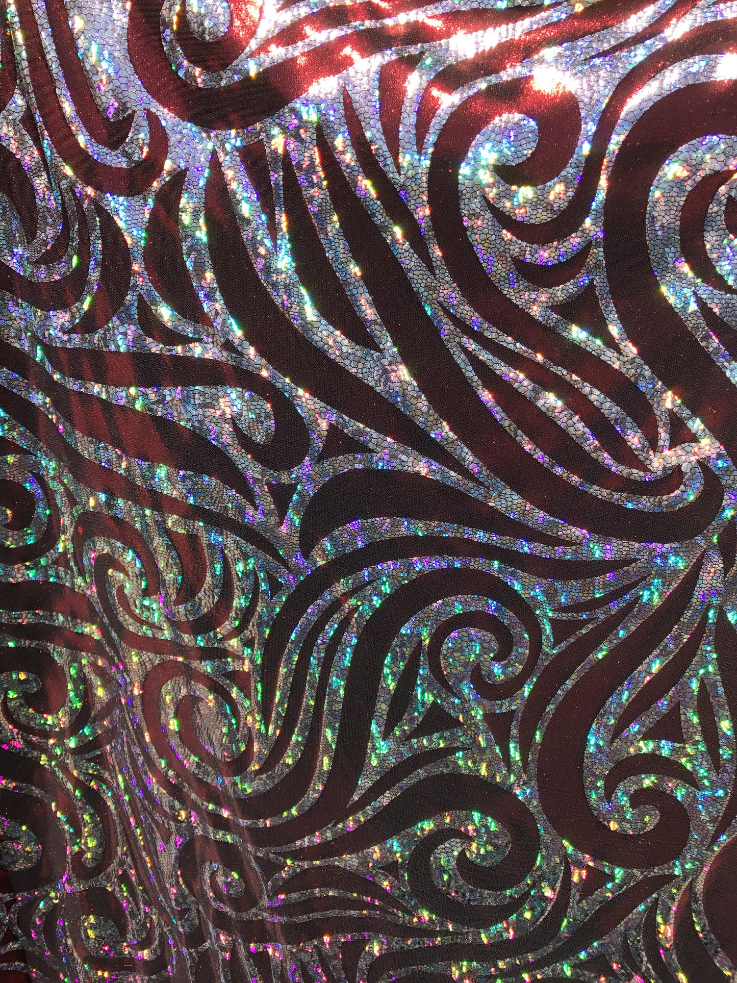 Nylon spandex Hologram metallic swirl design 4way stretch 58/60" Sold by the YD. Ships worldwide from Los Angeles California USA