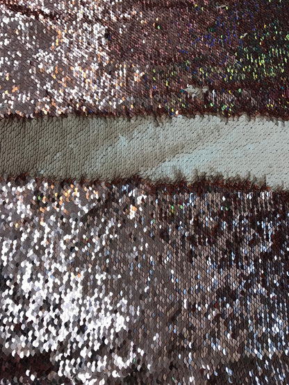 Flip up sequins 5mm reversible sequins gold rose with champagne on Spandex base 58/60" Sold by the YD. Ships worldwide from Los Angeles CA