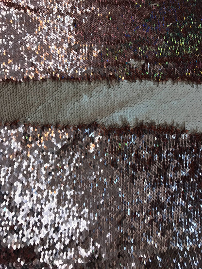Flip up sequins 5mm reversible sequins gold rose with champagne on Spandex base 58/60" Sold by the YD. Ships worldwide from Los Angeles CA