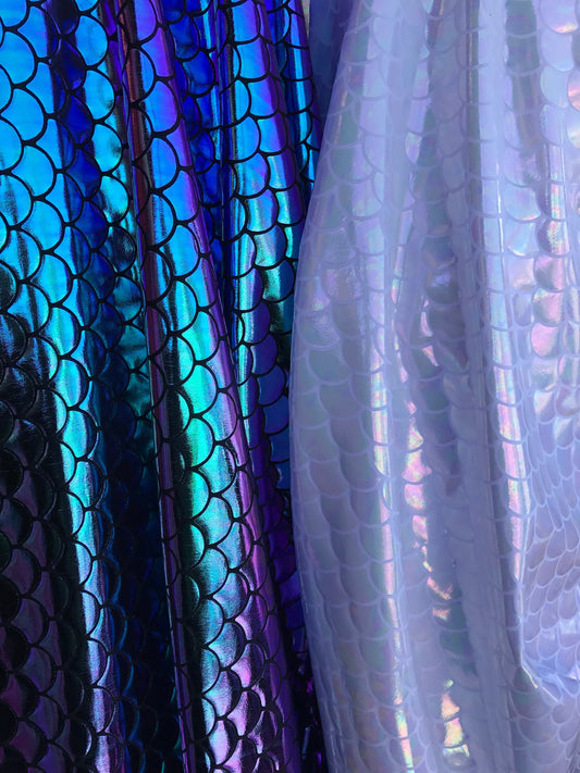 New iridescent mermaid fish Scales nylon spandex 4way Stretch 58/60" Sold by the YD. Ships worldwide from Los Angeles California USA.