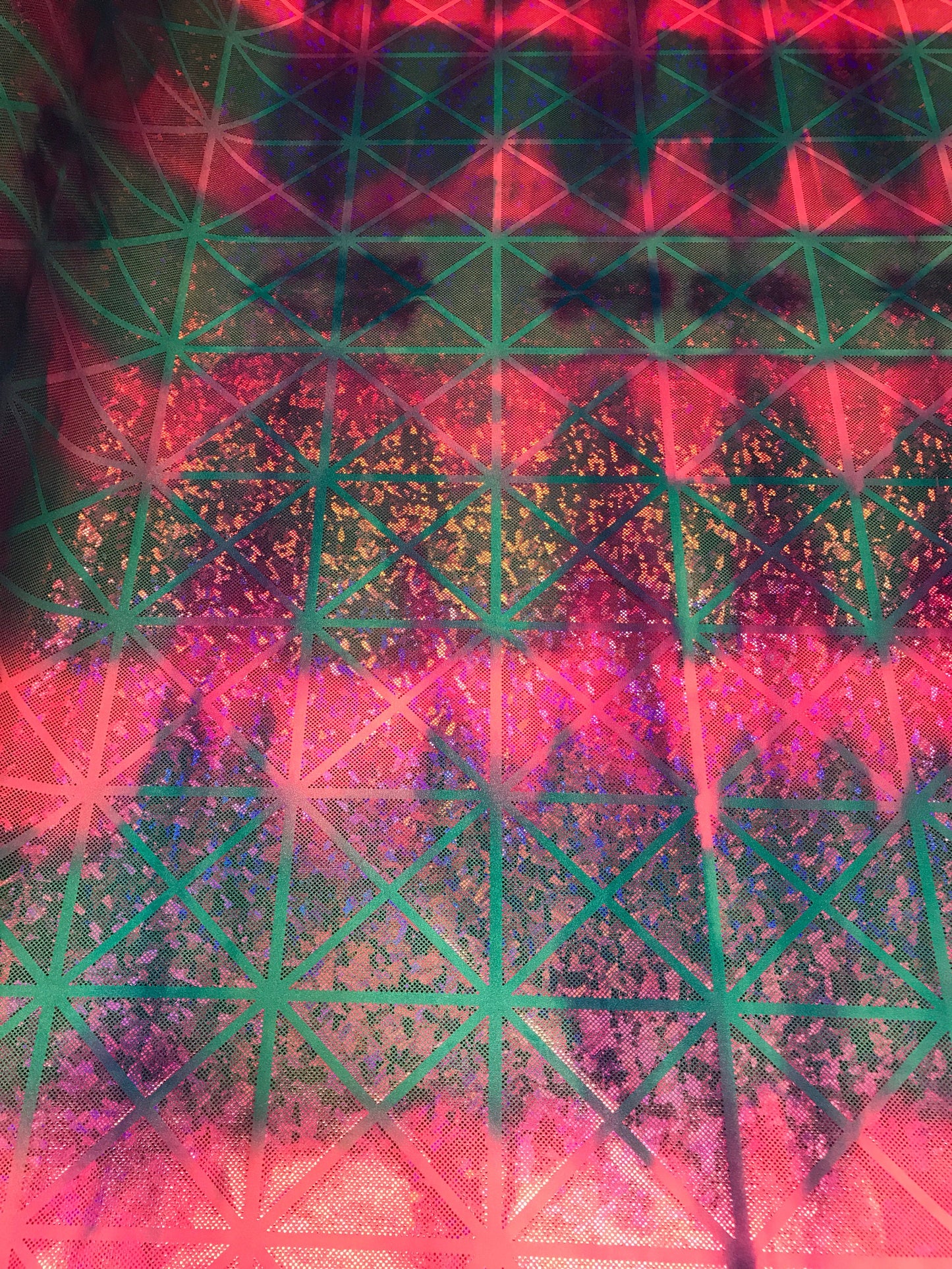 Tie dye Geometric desing hologram tie dye nylon spandex 4way  58/60" sold by the yd. Ships worldwide from Los Angeles California USA